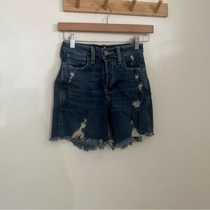 Women’s Hollister longer Dark Blue Distressed Denim Shorts size 00 95% cotton